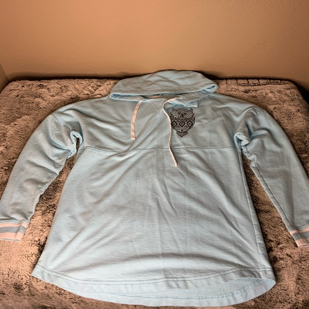Light blue hoodie with owl